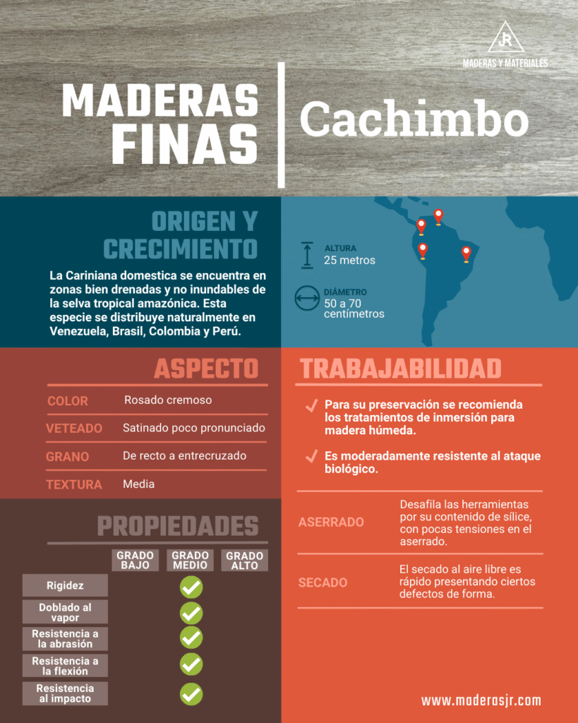 Infografía sobre la madera fina: Cachimbo | Imagen hecha desde Canva, por Maderas y Materiales JR